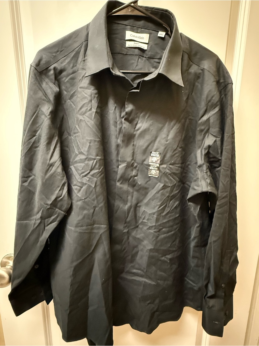 Calvin Klein Steel+ Black Slim Fit Stretch Wrinkle Free Dress Shirt XL 17.5